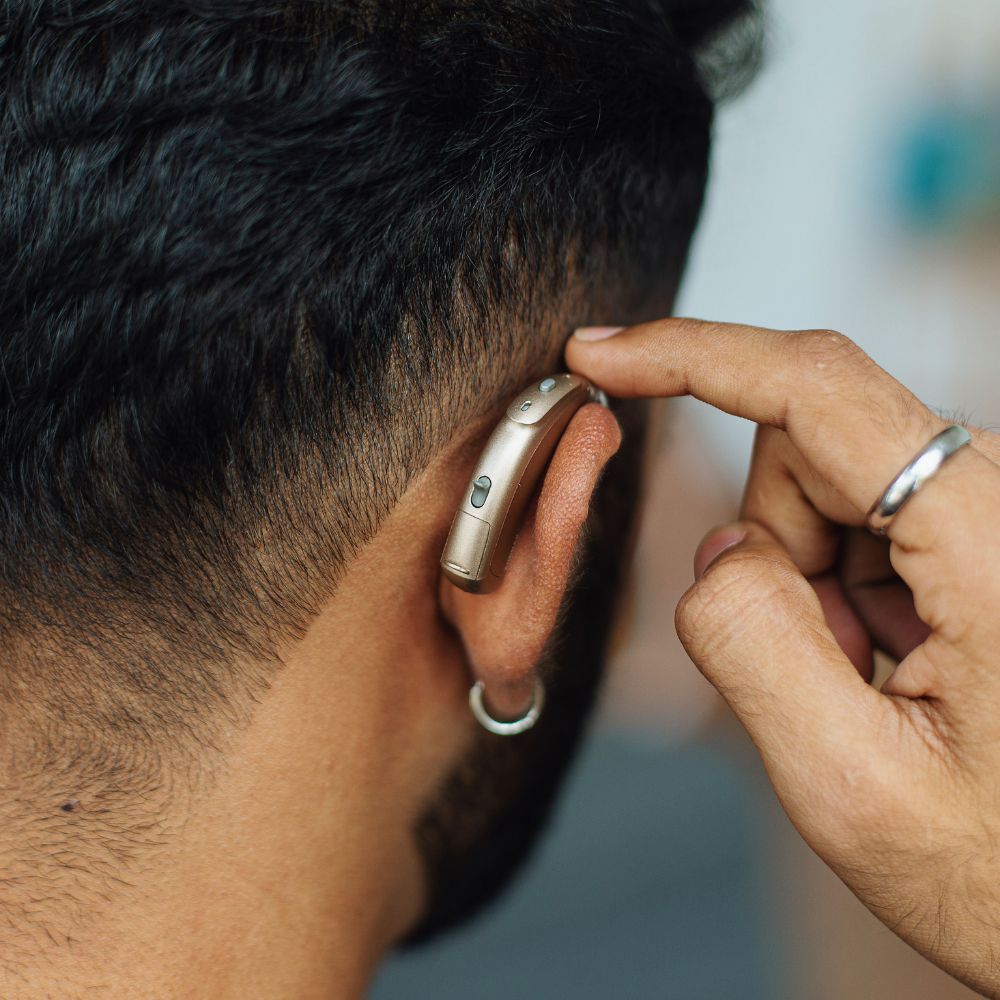 Man wearing a hearing aid