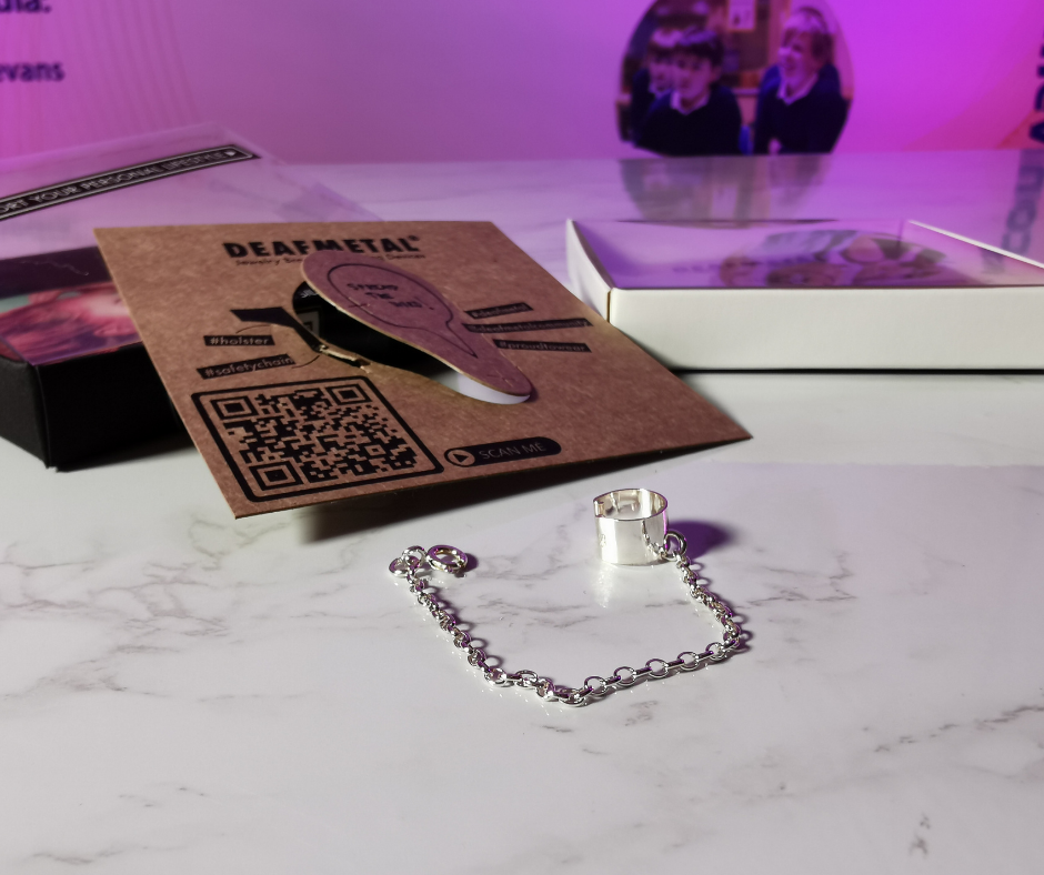 DeafMetal Hearing Aid Jewellery silver safety clip and chain